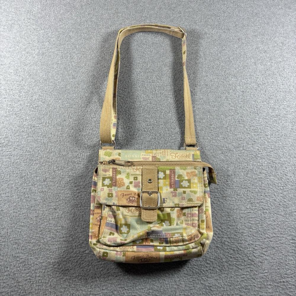 Vintage Fossil Y2K Patchwork Floral Canvas Crossbody Purse Messenger Bag Boho